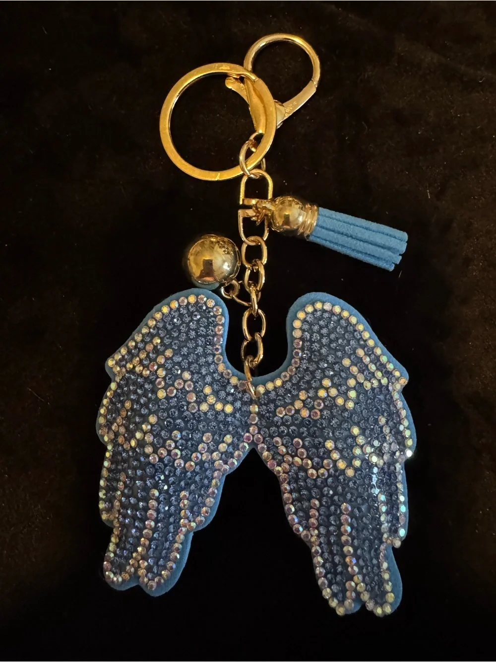 Blue Winged Crystal Keychain Charm - Gold Hardware
